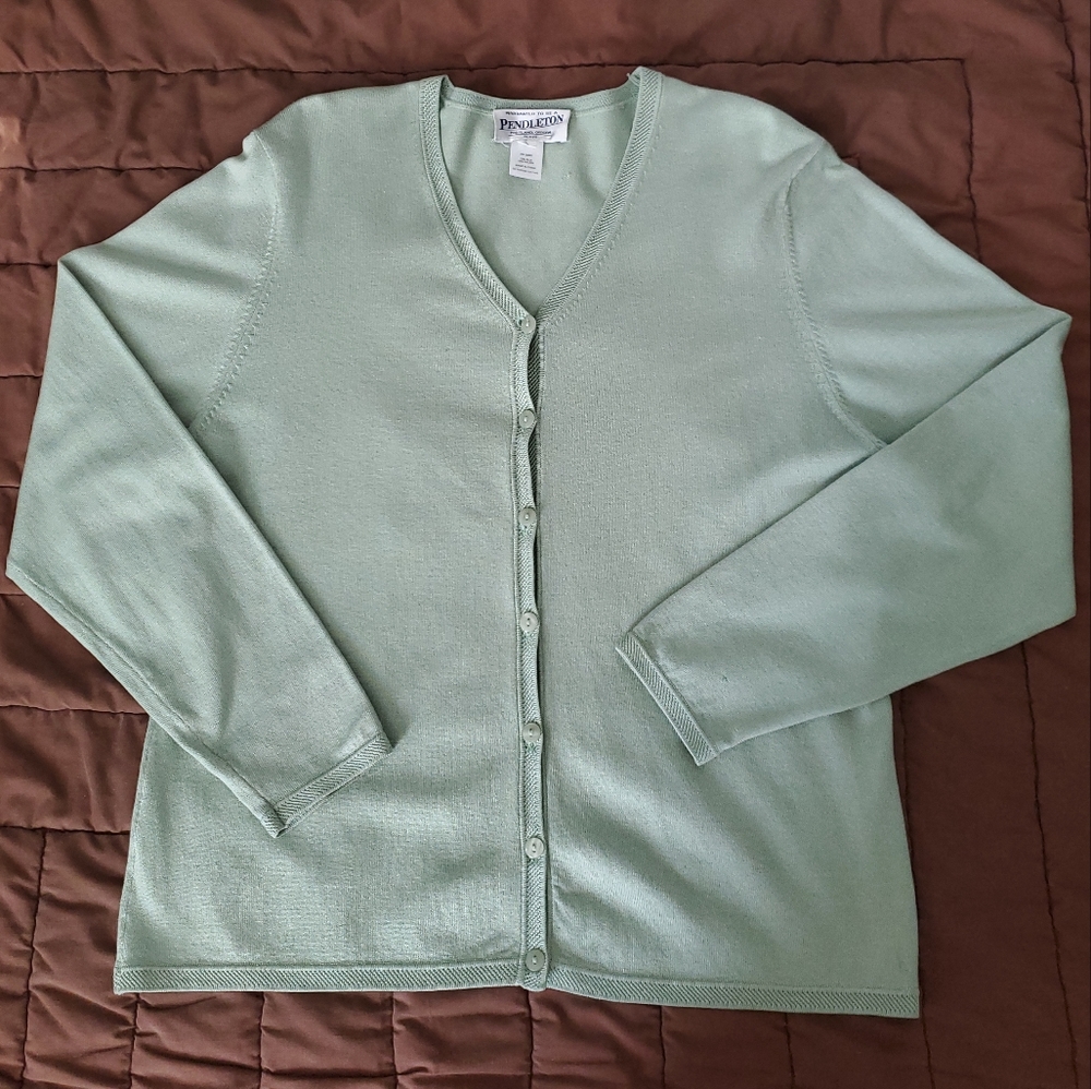 Pendleton Women's Petite Large Mint Green Cardigan Sweater. 72% Silk. LNPWC